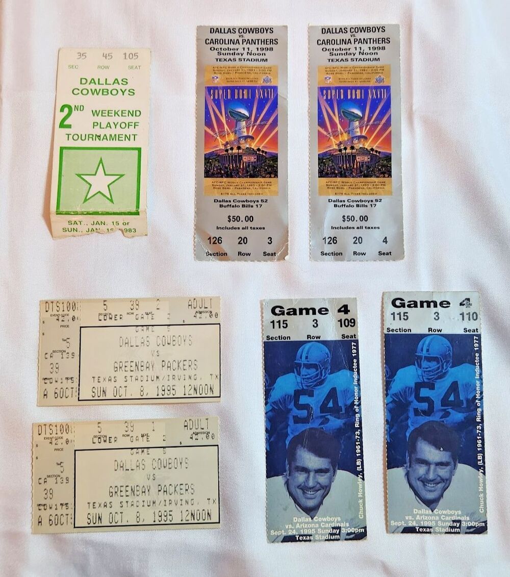 7 Vintage Dallas Cowboys Ticket Stubs 1983 1995 1998 Texas Stadium Lot
